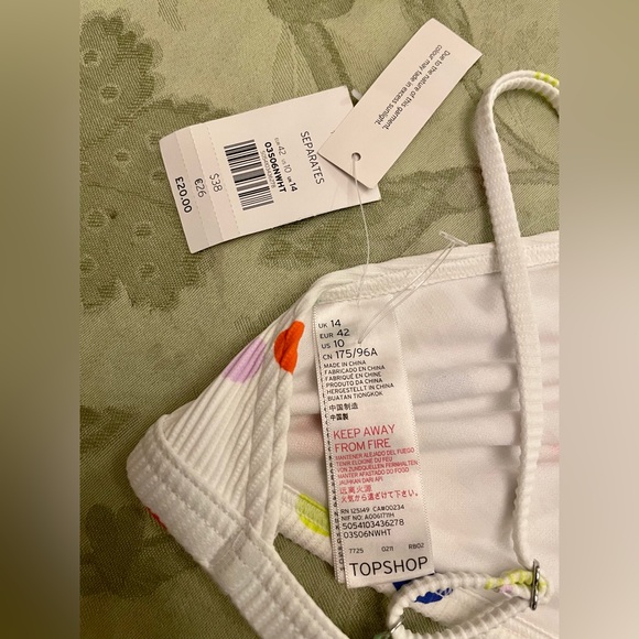 New Topshop White Colorful Polka-Dot Swimsuit Bikini Top Separates US 10 UK 14 - Picture 9 of 13